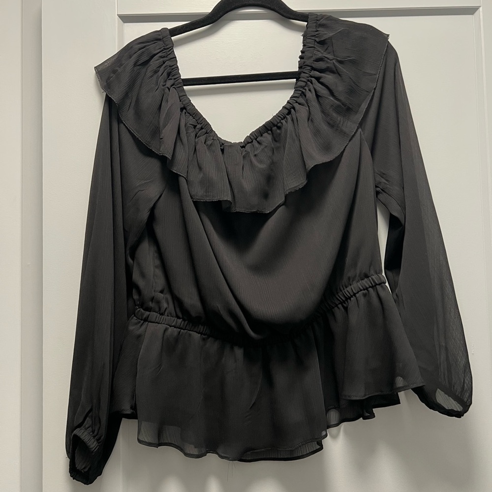 Sofia by Sofia Vergara Black Off the shoulder Ruffled Blouse